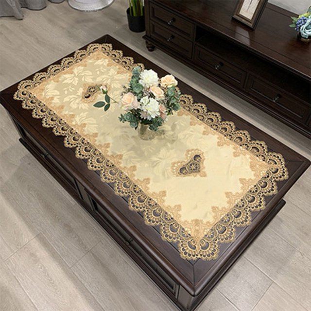 Luckyn European Embroidered Tablecloth Western Tea Table Runner Coffee Table Flag Rectangle Lace Dust Cover 50*100cm