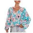 thumbnail image 1 of Pompotops Mode Dames Décontracté Manches Longues Col en V Blouse Femme T-Shirt Imprimé, 1 of 9
