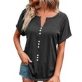 thumbnail image 1 of Birdeem Womens Summer Solid Color V-Neck Button Top Short Sleeve Lapel Shirt, 1 of 8