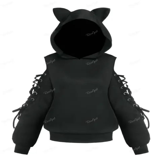 LNGOOR ROSEGAL Cute Fall Winter Women Colorblock Jacket Cat Ear Ribbed Hooded Warm Long Sleeve Zipper Coat 4XL Outwear Tops New Arrival