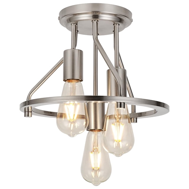 WILON Ceiling Light,Brushed Nickel Semi Flush Mount Light.3-Light Ceiling Light Fixtures Farmhouse Kitchen Light Industrial Hallw