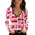 thumbnail image 3 of MesaSe Haut Décontracté pour Femmes, Imprimé de la Saint-Valentin, Col en V, Manches Longues, 3 of 4