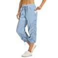 thumbnail image 3 of Womens Capri Joggers Cinch Bottom Elastic Waist Lightweight Cargo Pants Drawstring Adjustable Breathable Pull on Parachute Pants with Pockets Light Blue M, 3 of 9
