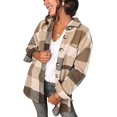 thumbnail image 1 of ORUYROP Womens Long Sleeve Plaid Shirts Flannel Lapel Button Down Shacket Jacket Coats, 1 of 5