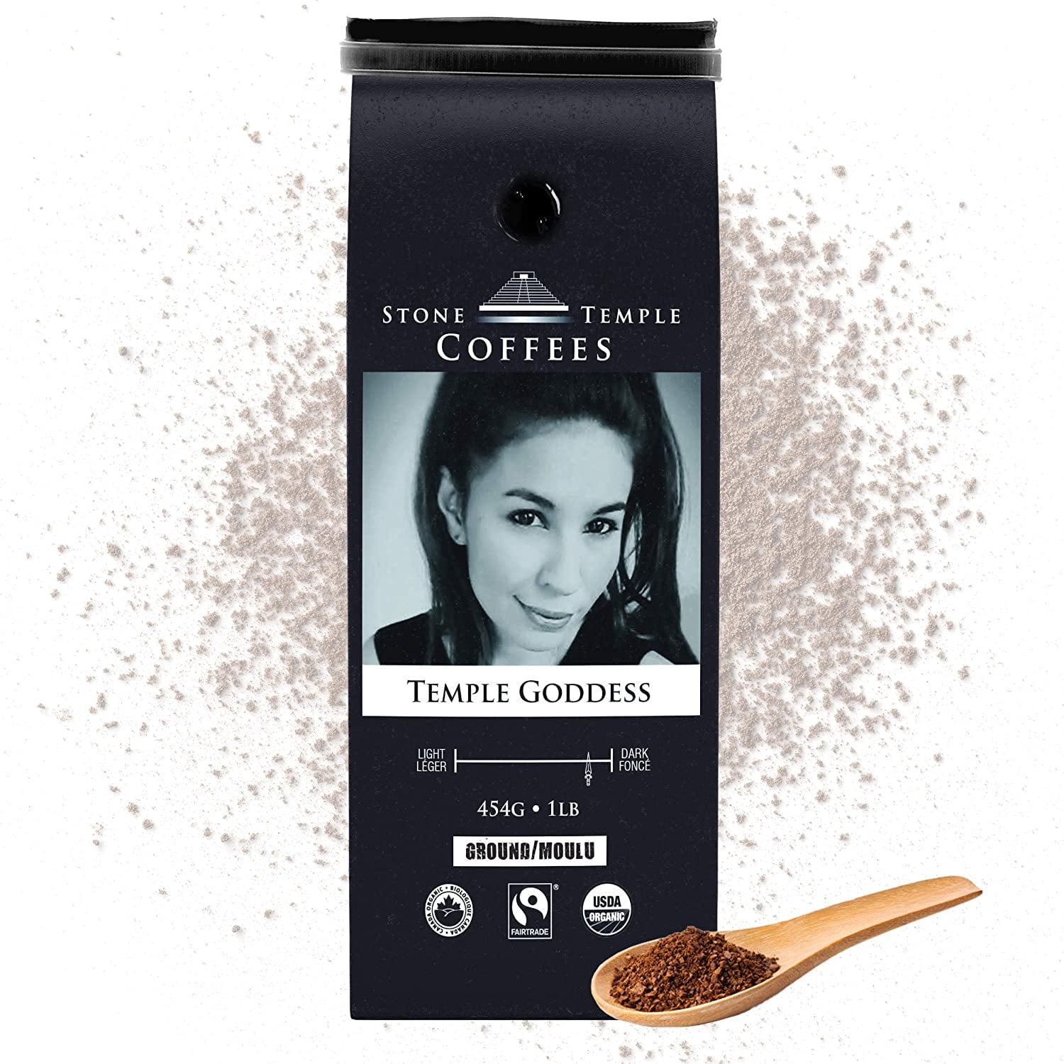 Stone Temple Coffees - Temple Goddess, Ground, Dark Espresso, Certified USDA & COR Organic and Fairtrade, 100% Arabica Grade A, 1lb/454g Bag (Temple Goddess)