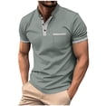 thumbnail image 2 of EOYWHK Henley Shirts for Men Business Casual Button Up Short Sleeve Tees Solid Color Stand Collar Work Blouse, 2 of 7
