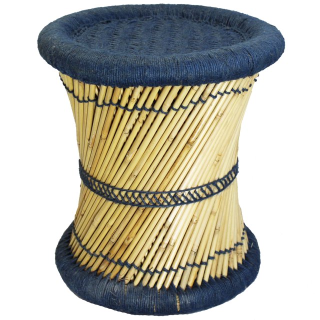 Natural Geo Tabouret d'Appoint en Moray - Tissé à la Main Bleu