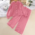 thumbnail image 2 of vdgthytj Toddler Boy Girl Fall Spring Clothes Kids Long Sleeve Button down Shirt and Wide Leg Pants 2PCS Lounge Outfit, 2 of 9