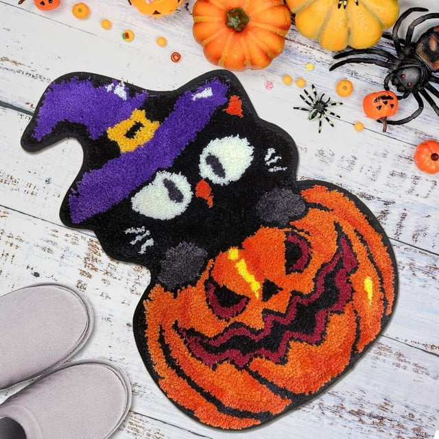 HANDIED Polyester carpet Cute Pumpkin Fall Halloween Bathroom Mat Microfiber Gothic Halloween Bathroom Rug Non Slip Washable Funny Pumpkin Halloween Shower Bathroom Rug Bathroom Deco