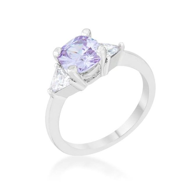 Bague Classique Statement pour Femmes Shonda 1,8 CT en Zircone Cubique Rhodium Coussin, Lavande - Taille 5