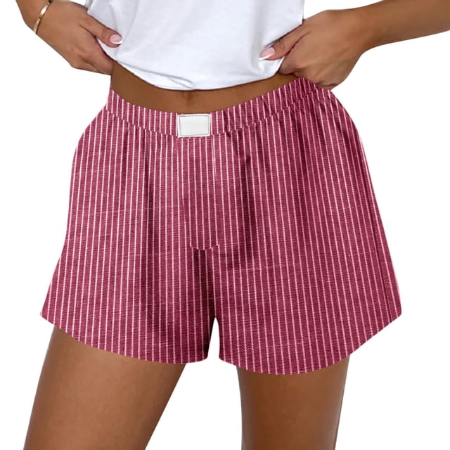 2025 Shorts pour Femmes Mignons Doux Shorts de Bain Femmes Shorts Boxeur à Rayures Imprimées Shorts pour Femmes Décontractés Shorts à Cordon pour Femmes Robe Courte d'Été Décontractée pour Femmes Shorts pour Femmes Grande Taille