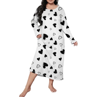 2025 Femmes Manches Longues Imprimé Femmes Coton Chemises de Nuit Épaules Tombantes Surdimensionné Décontracté Femme Robe de Nuit Longue Tenue de Nuit