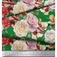 thumbnail image 2 of Soimoi Tissu Popeline de Coton Vert Feuilles & Roses Imprimé Tissu d'Artisanat au Mètre 42 Pouces de Large, 2 of 3