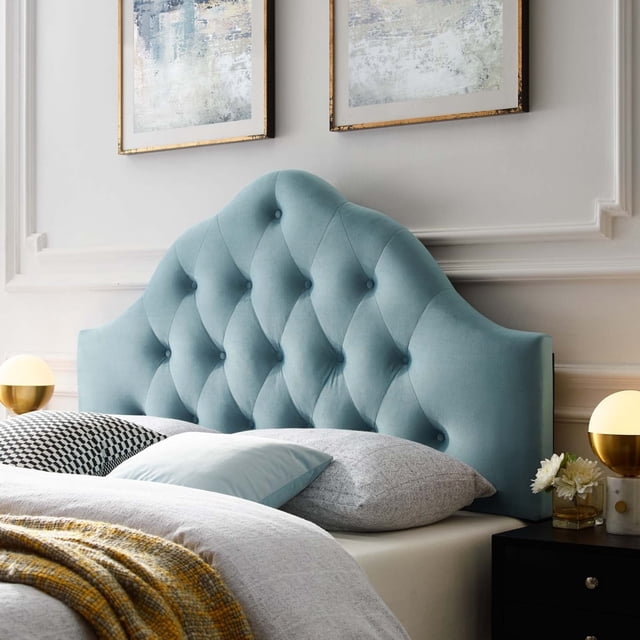 Modway Tête de Lit Souveraine Entièrement Capitonnée en Velours de Performance à Losanges, Bleu Pâle