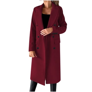 Uheoun Fashion Jacket for Women 2023, Clearance Women Fashion Casual Solid Color Woolen Double Breasted Overcoat Turndown Collar Long Sleeve Hoodless Casual Outwear