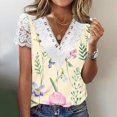 thumbnail image 1 of Hauts Femmes Mode Été Sexy Pli Imprimé Régulier Femmes Manches Courtes Col en V Bouton Haut Blouses Dames en Solde, 1 of 5