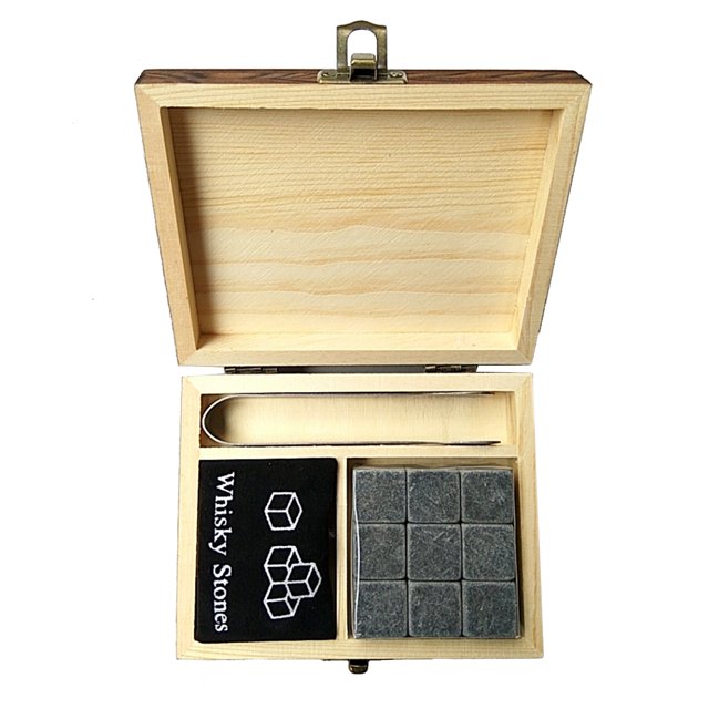 9PCS Whiskey Stones Set Chilling Stones Wooden Box Chilling Rocks Reusable Ice Cubes for Whiskey Juice Cool Drinks Bar Accessories