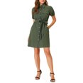 thumbnail image 2 of INSPIRE CHIC Robe-Chemise Boutonnée pour Femme à Col, Manches Courtes, Style Safari, avec Poches et Ceinture, 2 of 6