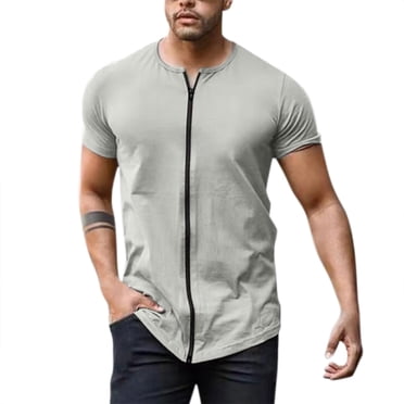 BOBOGOJP Cotton Short Sleeve T-Shirt Short Sleeve Mock Neck Stretch Slim Fitted Layer Basic Tee Tops (Gray,3XL)