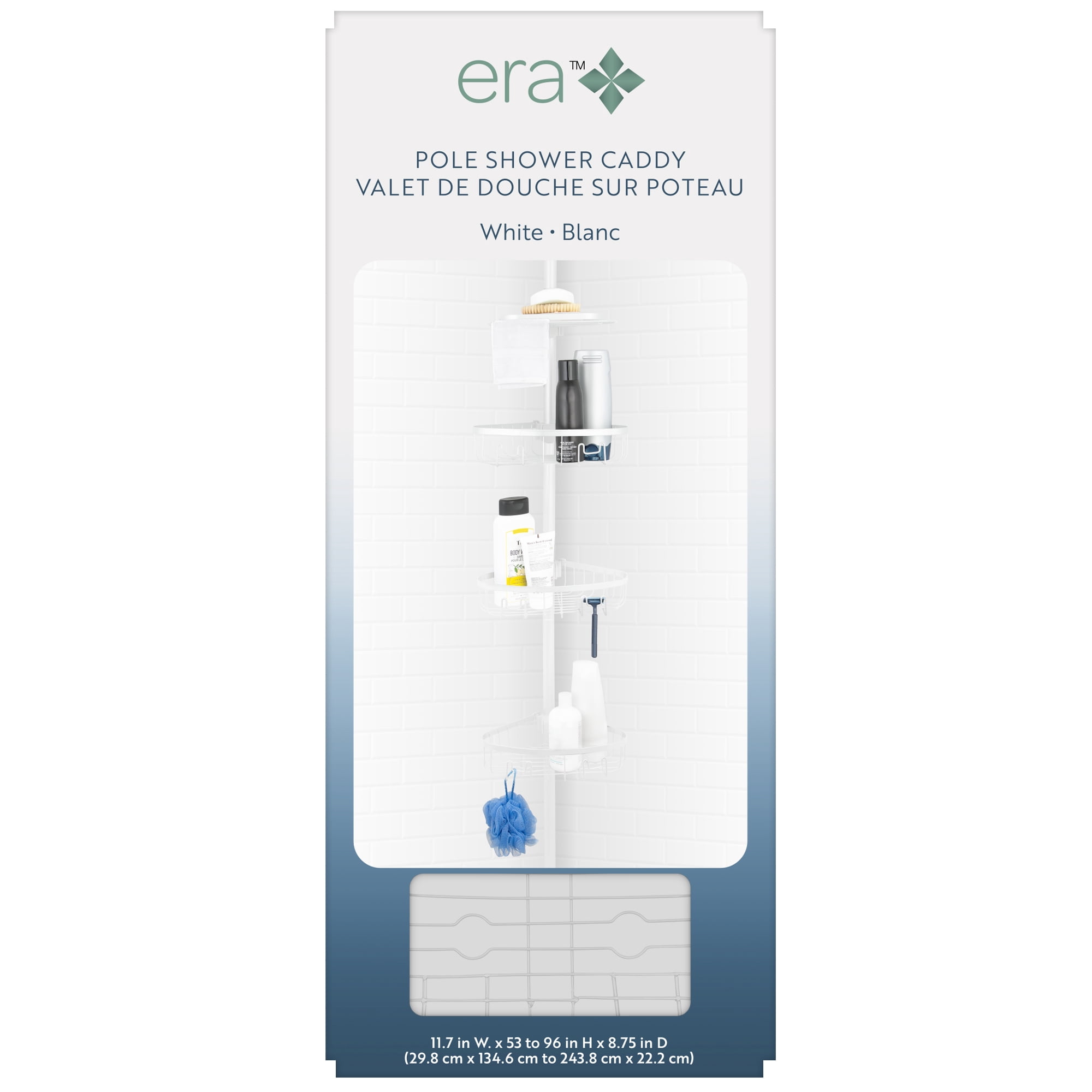 Era Neil Pole Shower Caddy White, 11.69 x 96in
