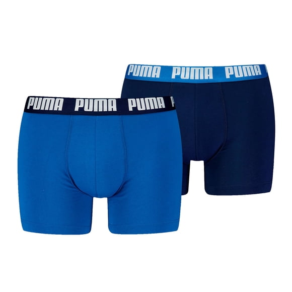 PUMA Men Boxer Trunks, 2-Pack - Everyday Basic Boxers 2P, Cotton Stretch, Solid Colour Blue L (Large)
