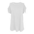 thumbnail image 4 of Off the Shoulder Shirts for Women Summer Short Sleeve Solid Color Tank Top Ladies Plus Size Beach Flowy Tees Blouse (Small, White), 4 of 6
