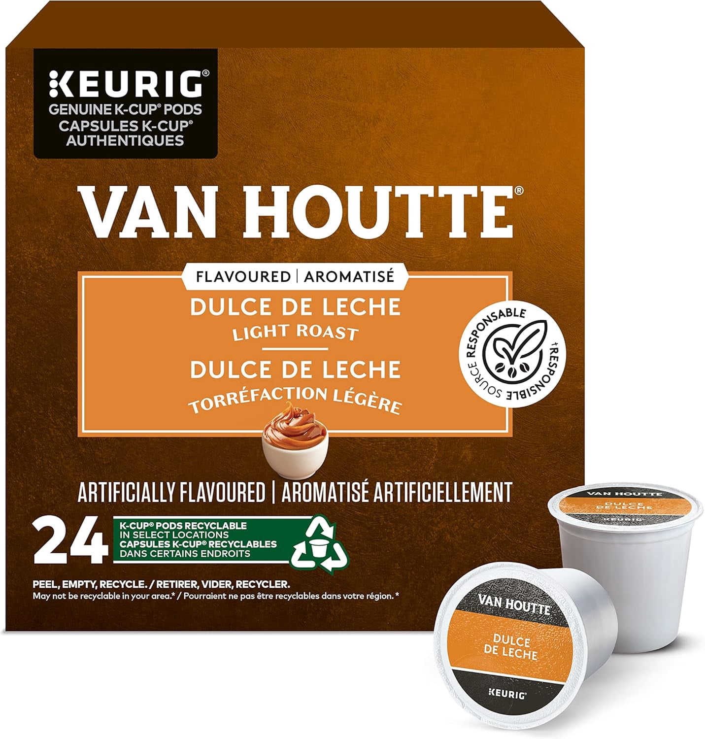 Van Houtte Dulce de Leche Coffee K-Cup Pods, 24-Count | Sweet & Creamy Caramel Flavoured Medium Roast, 100% Arabica | Compatible with Keurig Brewers