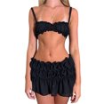 thumbnail image 1 of Gupgi Women's 2 Piece Solid Color Spaghetti Strap Frills Sleeveless Cami Tops Ruched Mini Skirts, 1 of 6