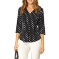 thumbnail image 2 of INSPIRE CHIC Blouse pour Femme Col en V Manches 3/4 Pois Imprimé Cœur Haut à Boutons devant Noir TP, 2 of 7