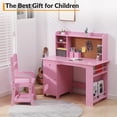 thumbnail image 1 of EDTara Study Desk and Chair Set for Children, Study Table for Kids - Features Bookshelf, Bulletin Board, Cabinets and Drawer, Pink, 1 of 6