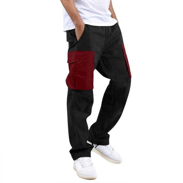 Men's Cargo Work Pants Straight Fit Casual Adjustable Hem Daily Wear Comfortable Loose Fit Jogger Trousers with Drawstring