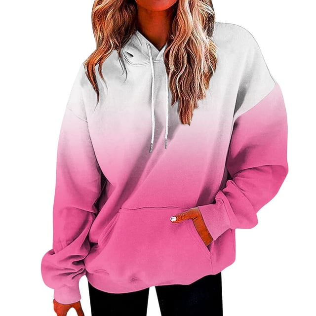 Timegard Chandails Molletonnés pour Femmes Grande Taille, Chandails à Capuchon à Fermeture Éclair, Chandail à Enfiler, Couleur Dégradée, Automne, Décontracté, Coupe Ample
