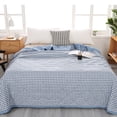 thumbnail image 2 of Refurbished Fridja Thin Microfiber Breathable Plaid Pattern Thin Bedding Comforter, Queen, Light Blue - Lightweight, 2 of 3