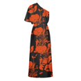 thumbnail image 5 of TMOYZQ 50 % de Rabais Été! Robe Longue Maxi à une Épaule pour Femmes, Ourlet Fendu, Imprimé Floral, Manches Courtes Évasées, Coupe Ample Froncée, Robe de Cocktail, Robe de Soirée, Robes d'Invitée de Mariage, 5 of 5