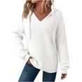 thumbnail image 2 of Xdegoge Womens Hoodies Sweatshirts Oversized Sweatshirts Ribbed Knit Long Sleeve Drawstring V Neck Casual Pullover Sweatshirt Hooded Tops Plus Size Fall Winter Clothes with Pockets White M, 2 of 8