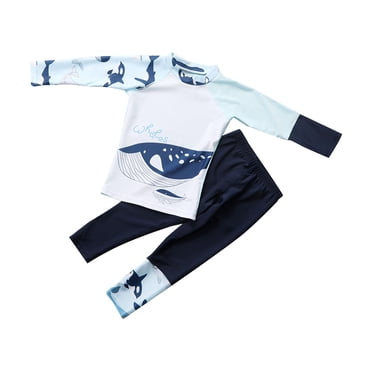 Sunnyoo Toddler Boys Whale Print Long Sleeve Rash Guard Swim Pants 2-Piece Bathing Suit