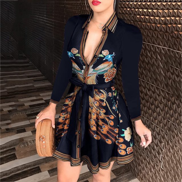 Femmes Casual Bouton Blouse Manches Longues V Cou Chemises Ceinturées Tops Blouse Robe