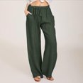 thumbnail image 2 of Timegard Cotton Linen Pants for Women Drawstring Elastic Waist Wide Leg Pants Lightweight Trousers with Pockets, 2 of 7