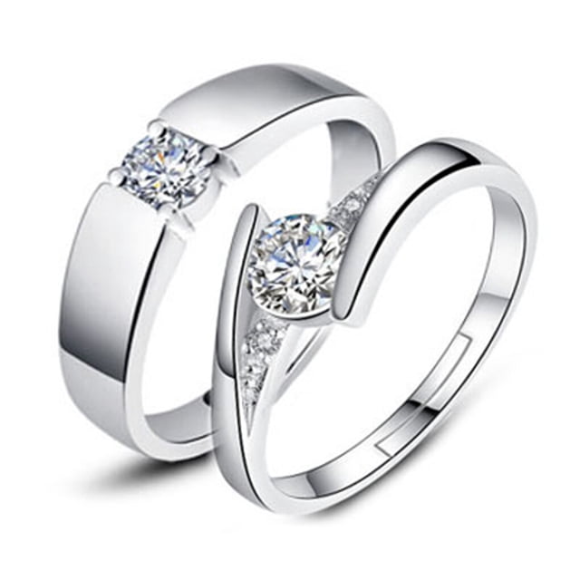 2Pcs/set Men Women Couples Rings Wedding Party Crystal Letters Couples rings Wedding Cuff Ring Love Matching Jewelry