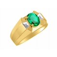 thumbnail image 3 of RYLOS Men's Rings 14K Yellow Gold Rings Classic Designer  9X7MM Oval Gemstone &  Sparkling Diamond Ring Emerald May Birthstone Ring Size 8, 3 of 7