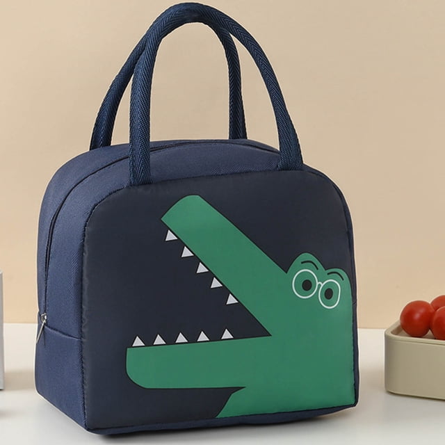Lunch Sac à, Pochette à Lunch Isolée Bleu Marine avec un Motif Ludique de crocodile Vert à l'Avant. Ce Sac à Lunch pour Adulte Présente un Intérieur de Grande Capacité, Convient aux Boîtes à Lunch, Boissons, Fruits et Autres Essentiels. Comprend des Sangles Portatives Durables pour un Transport Facile, Idéal pour le Travail, les Voyages, les Pique-Niques et les Activités de Plein Air. un Fourre-Tout à Lunch Isolé Élégant pour Femmes et Hommes.