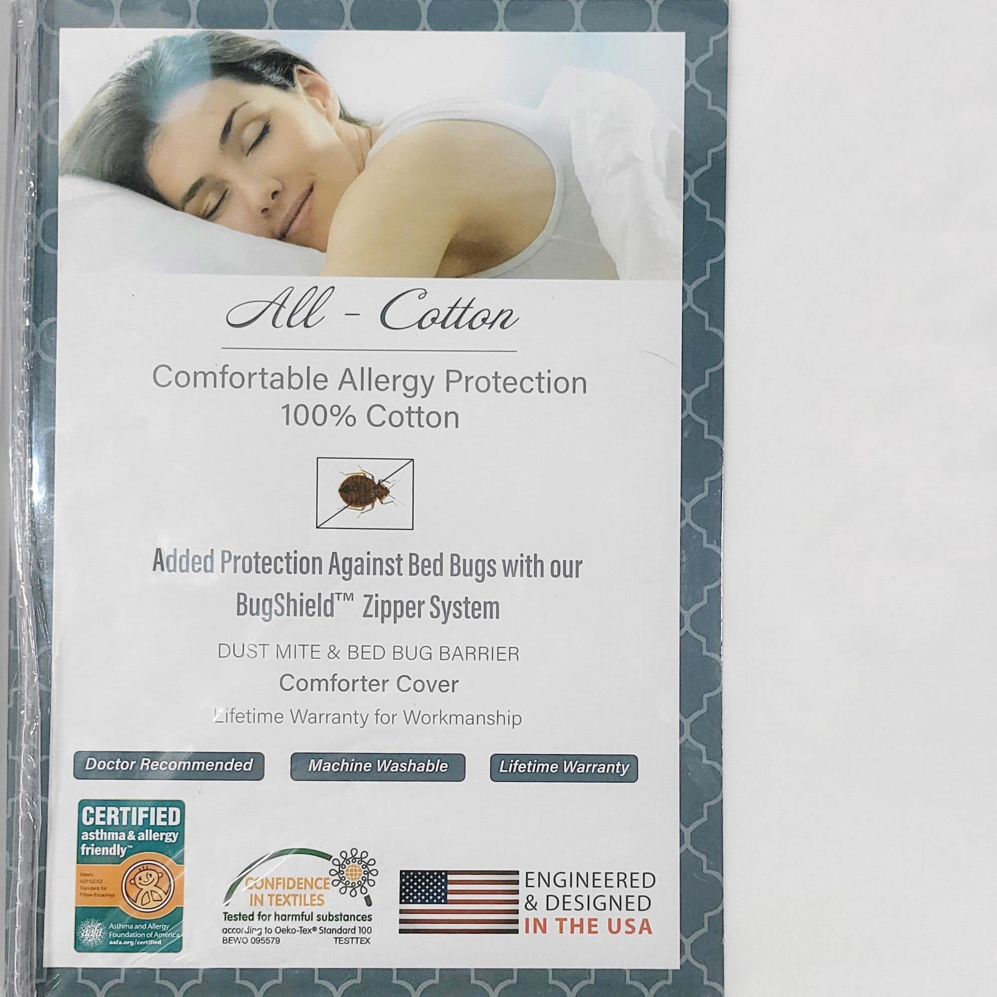 National Allergy Premium 100% Cotton Duvet Comforter Protector - Long Twin Size - 70\ x 90\" - White - Breathable 300 Thread Count Hypoallergenic Cover - Zippered Encasement - Bedding Linen"