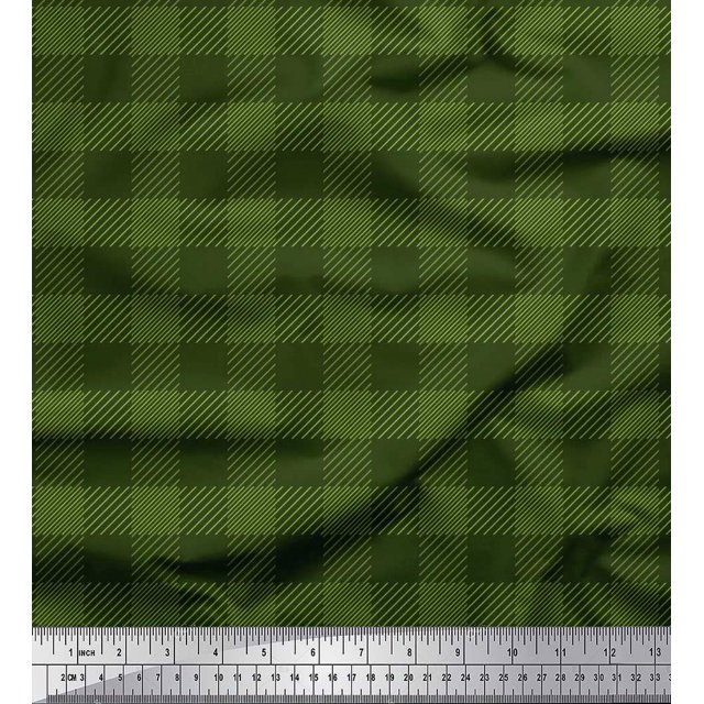 Soimoi Green Poly Georgette Fabric Check Check Print Fabric by the Yard 42 Inch Wide