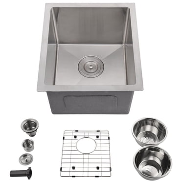17 Inch Kitchen Sink for Single Bowl,Undermount Kitchen Sink Stainless Steel Sink Stainless steel 304 Kitchen Sinks with Accessories, Easy Drain and Low Noise 15*17*10” (Brushed Nickel)