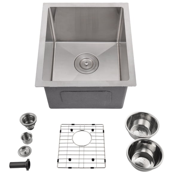 17 Inch Kitchen Sink for Single Bowl,Undermount Kitchen Sink Stainless Steel Sink Stainless steel 304 Kitchen Sinks with Accessories, Easy Drain and Low Noise 15*17*10” (Brushed Nickel)