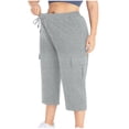 thumbnail image 3 of Plebaso Women's Plus Size Capri Pants Drawstring Cropped Lounge Sweat Pants Casual Wide Leg Cargo Capris, 3 of 7