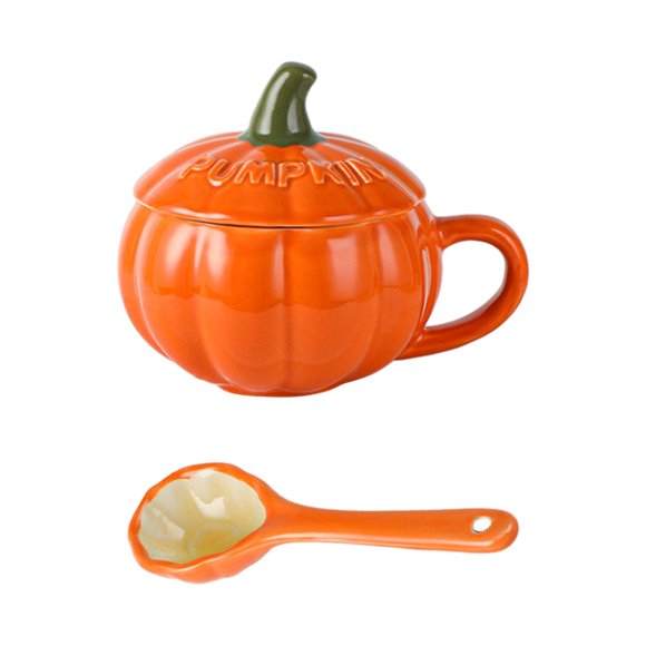 Ceramic Pumpkin Mug 10oz Unique Milk Mug with Handle for Household Home Cafe With Lids Spoon