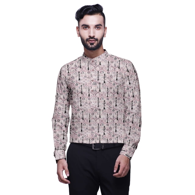 BESTMAN Mandarin Men CollarShirtsRegular Fit Printed Mens Short Kurta Shirt