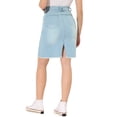 thumbnail image 3 of Unique Bargains Women's Basic Distressed High Waist Ripped Hem Washed Jeans Denim Skirt Light Blue L, 3 of 6