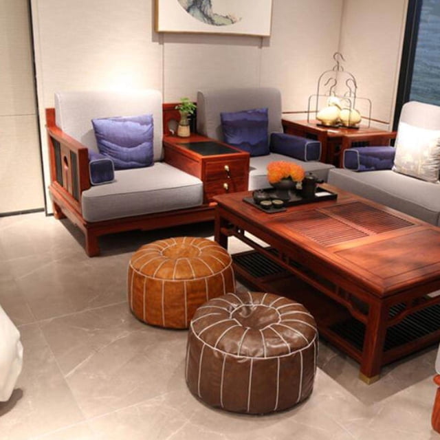 ziyahi Housse de Pouf Bohème Marocain Fait Main Non Rempli Café